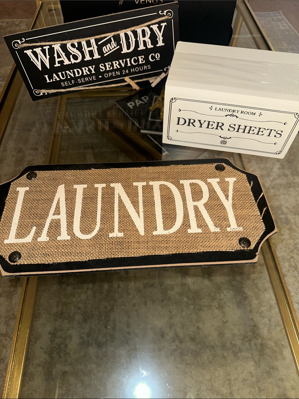 Laundry Room Dryer Sheets Wooden Storage Box - White with Black Lettering